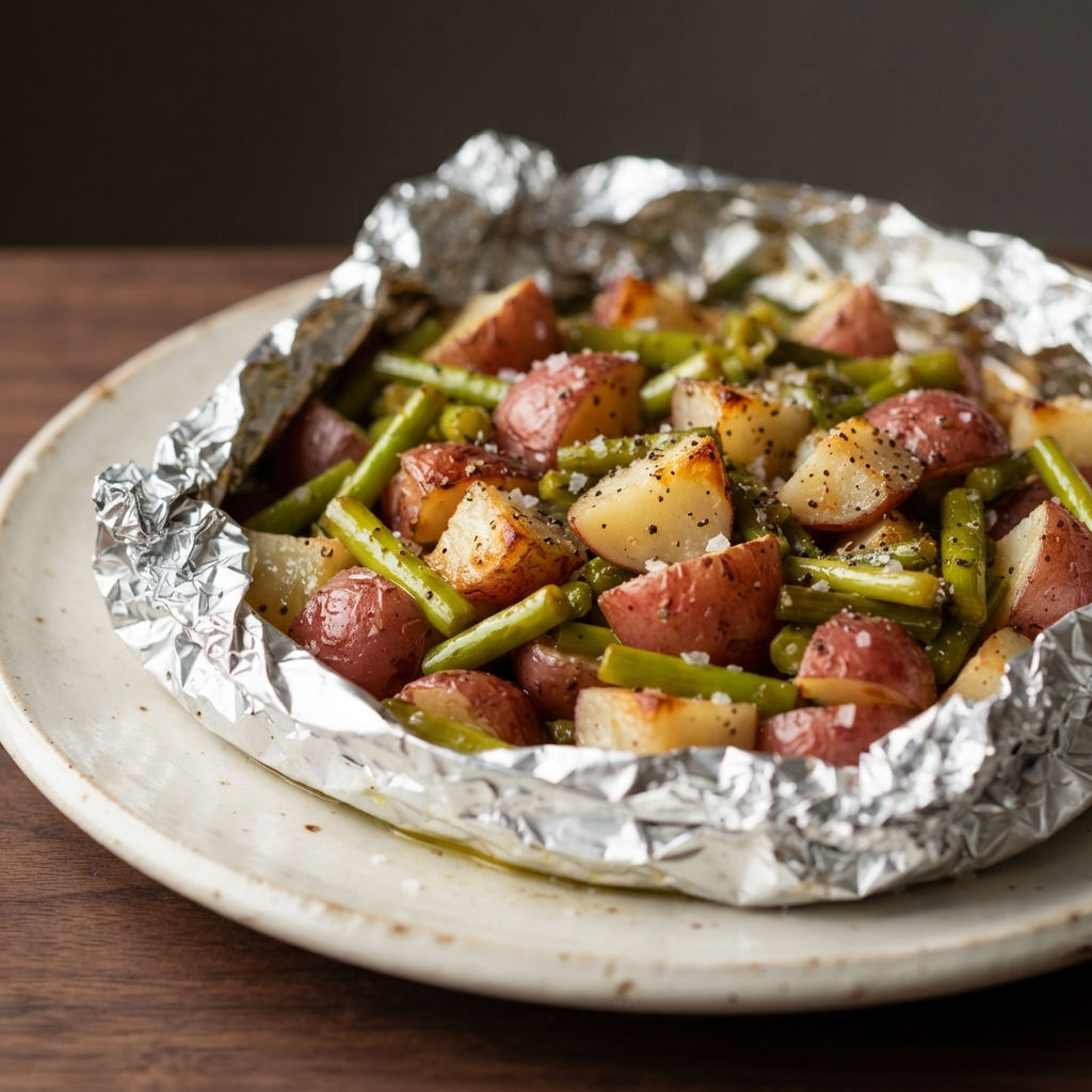 Grilled Potato & Garlic Scape Foil Packets