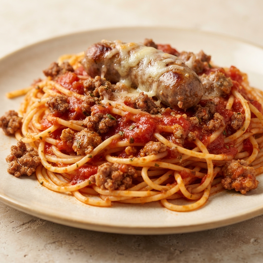 Camp David Spaghetti with Sausage and Beef