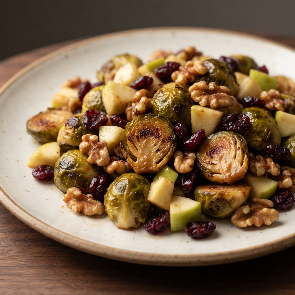 Roasted Brussels Sprouts with Maple, Apples, and Cranberries