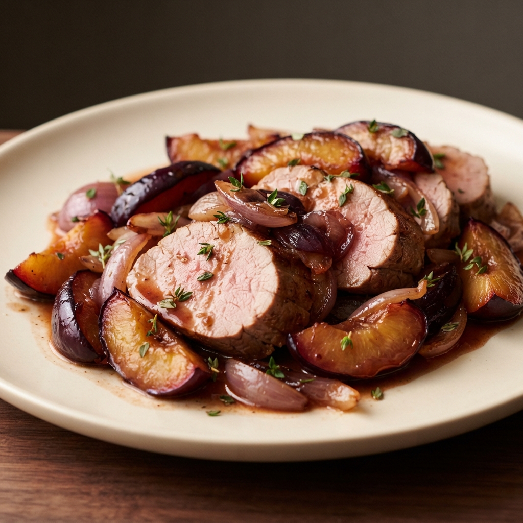 Pork Tenderloin with Roasted Plum and Onion Pan Sauce