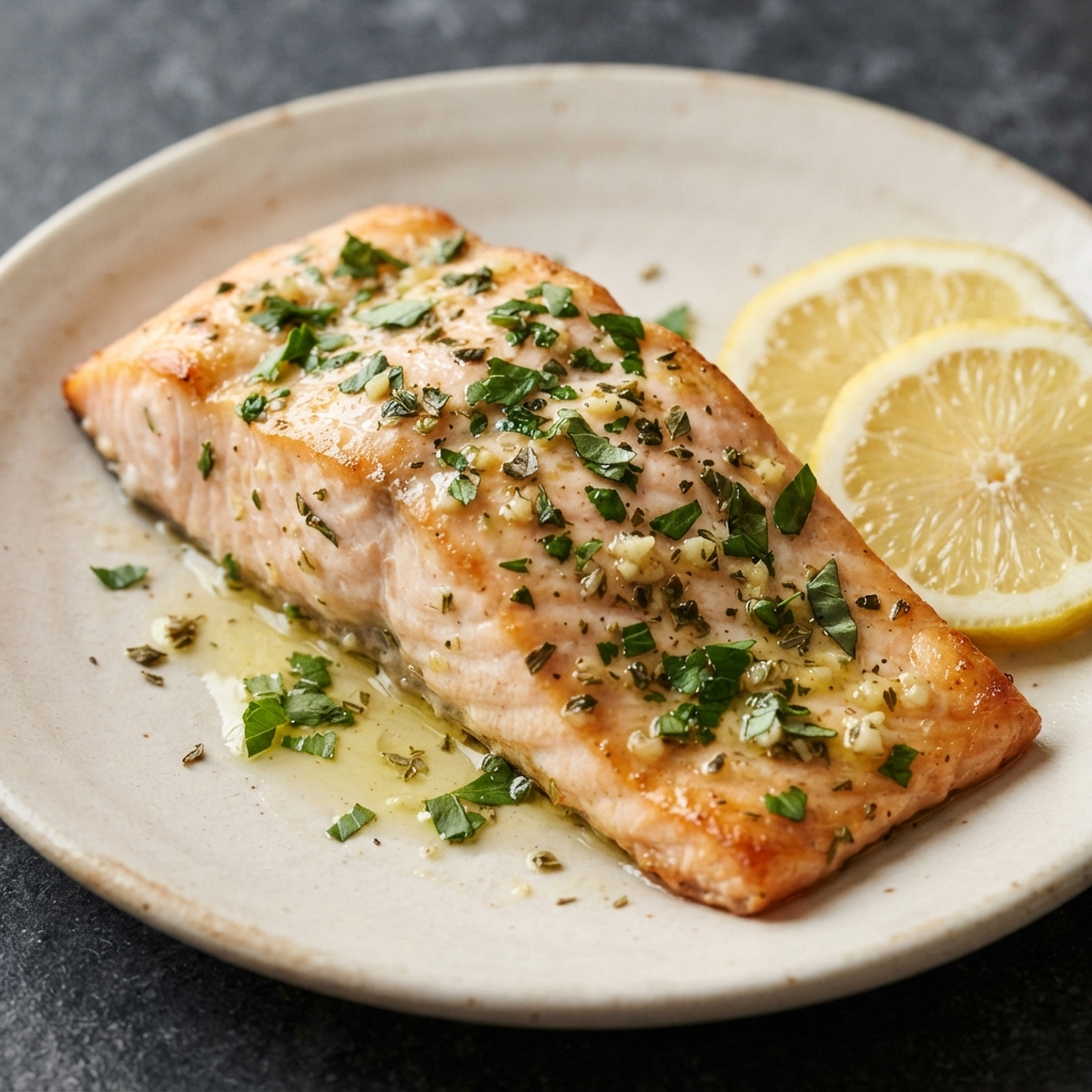 Garlic and Herb Broiled Salmon with Lemon