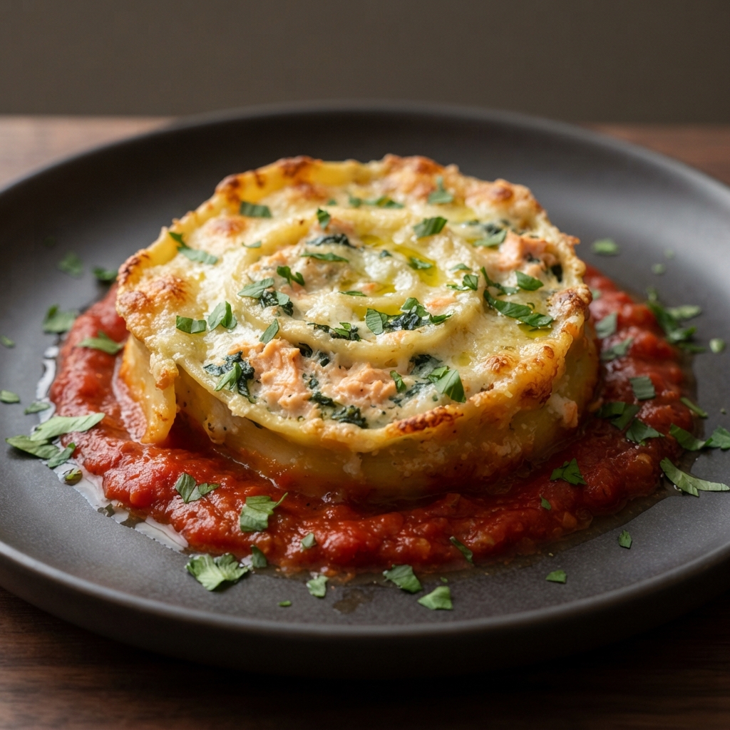 Rolled Pasta Pinwheels with Salmon and Spinach