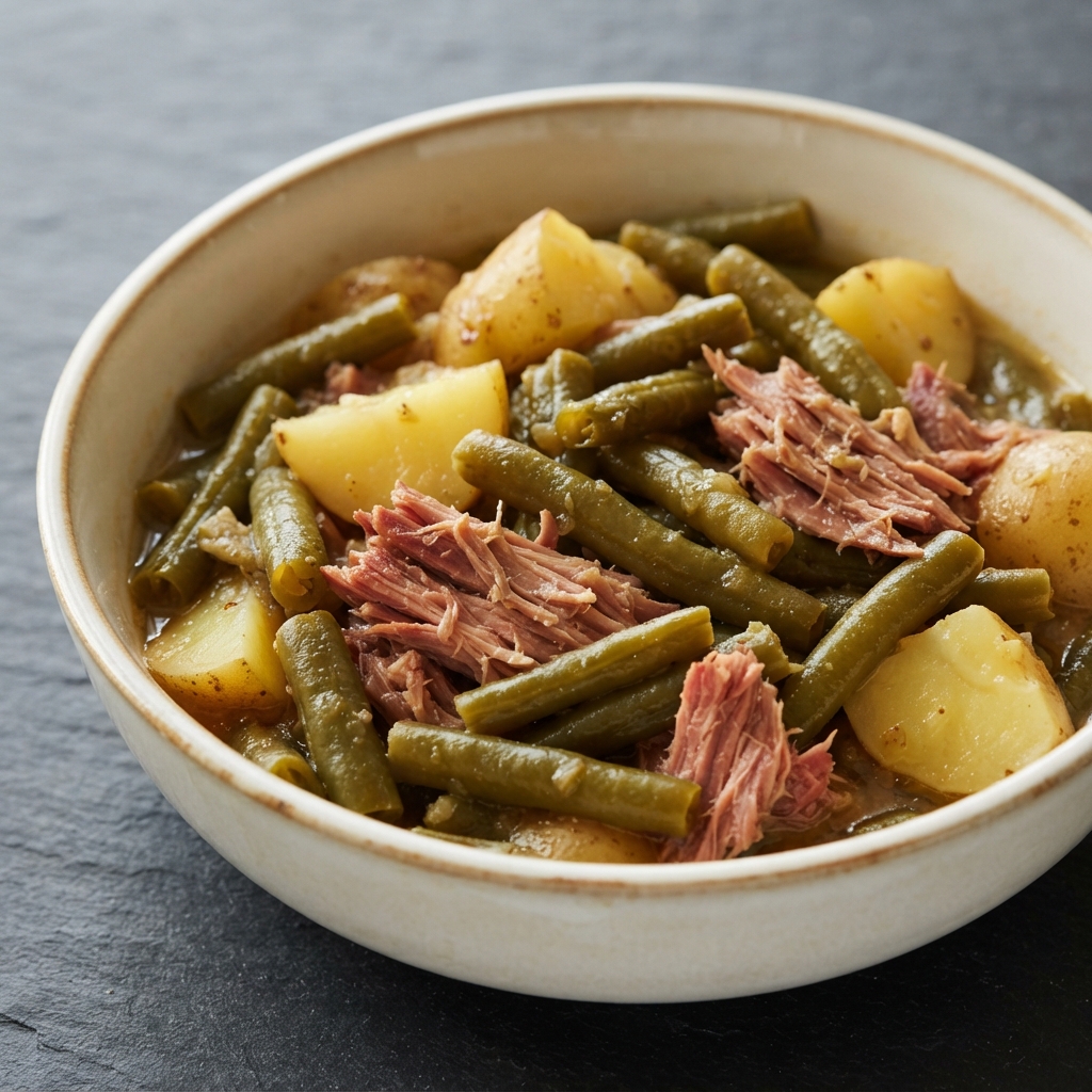 Crockpot Green Beans with Ham Hocks and Potatoes