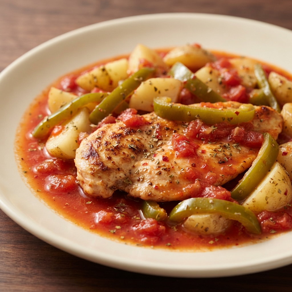 Pizzaiola-Style Chicken with Peppers and Potatoes