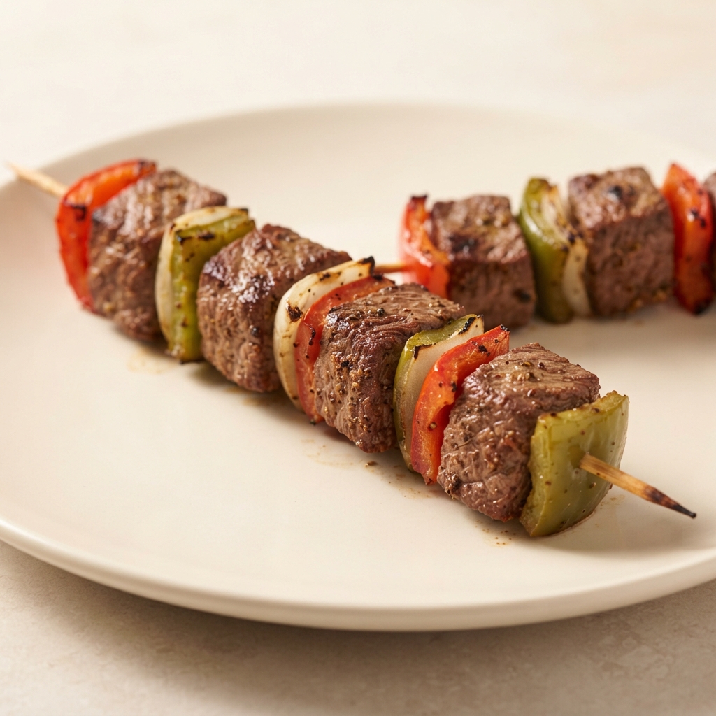 Grilled Beef Fajita Skewers with Peppers and Onions