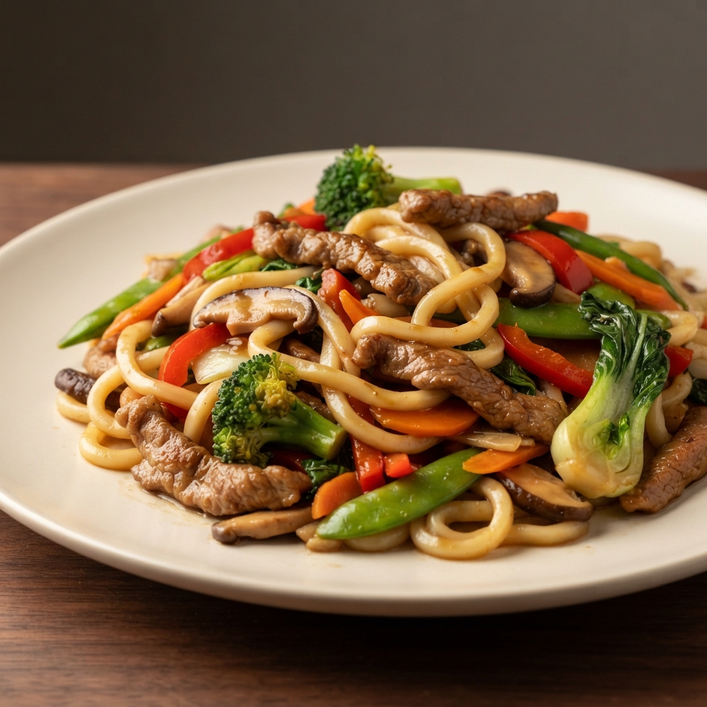 Pork and Udon Noodle Stir-Fry
