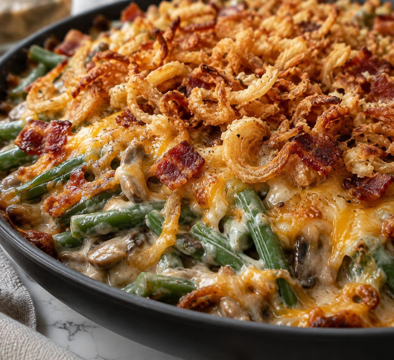 Bacon & Cheddar Green Bean Casserole