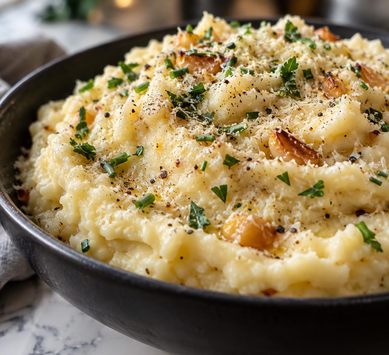 Mashed Potatoes with Roasted Garlic and Parmesan
