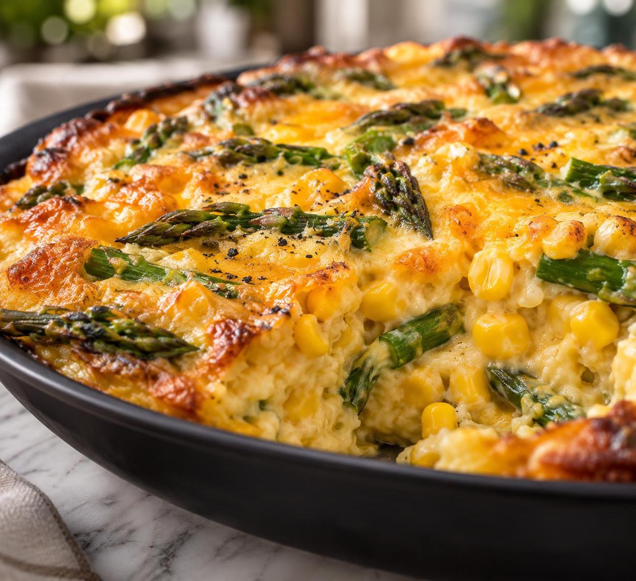 Cheesy Corn and Asparagus Bake