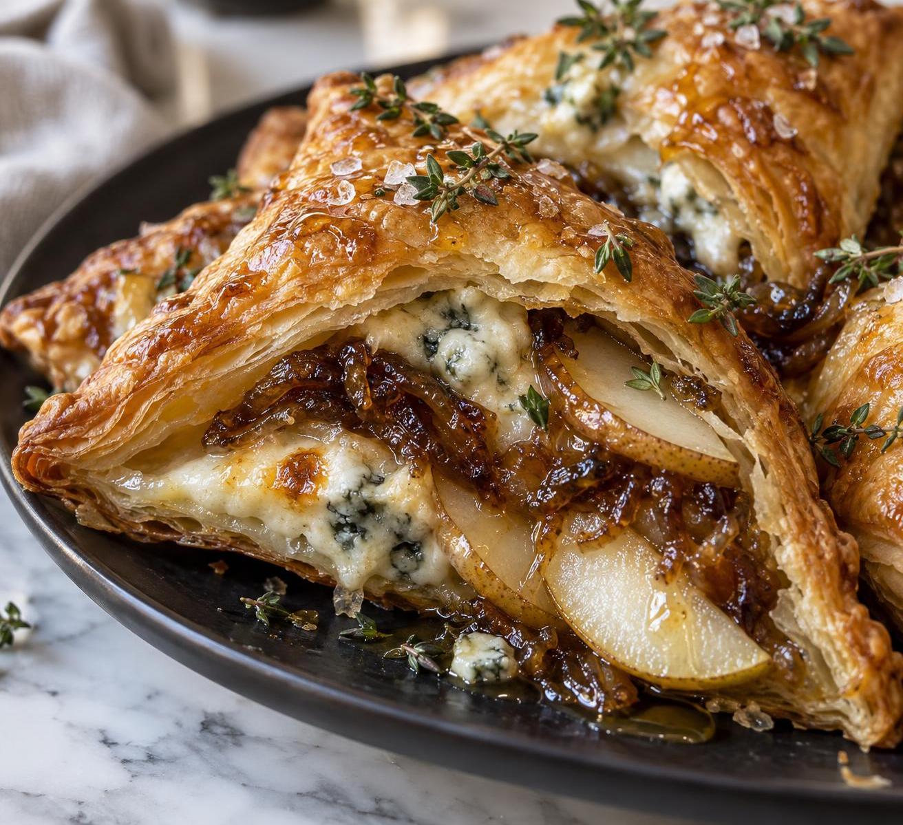 Blue Cheese and Pear Puff Pastry Triangles