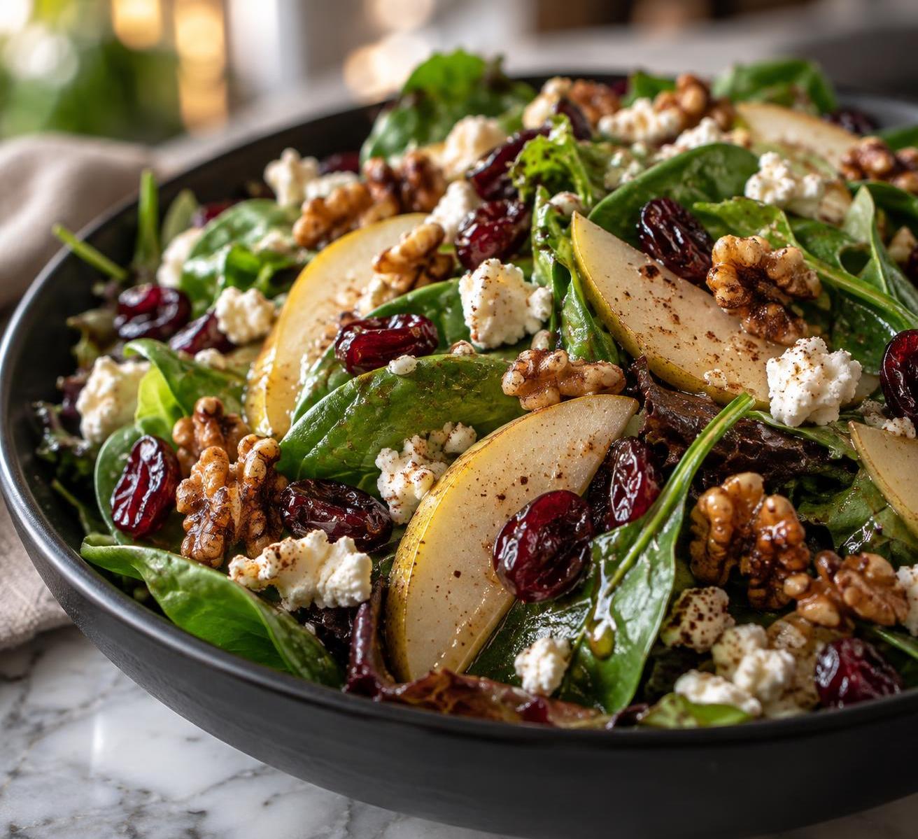 Pear and Cherry Green Salad with Vanilla-Pear Vinaigrette