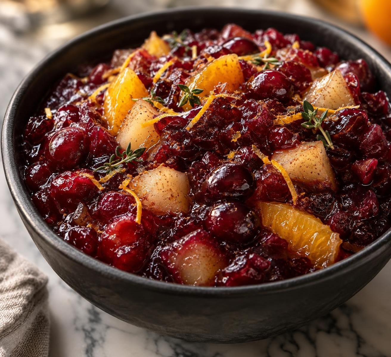 Cranberry Sauce with Orange Juice, Honey, and Pears