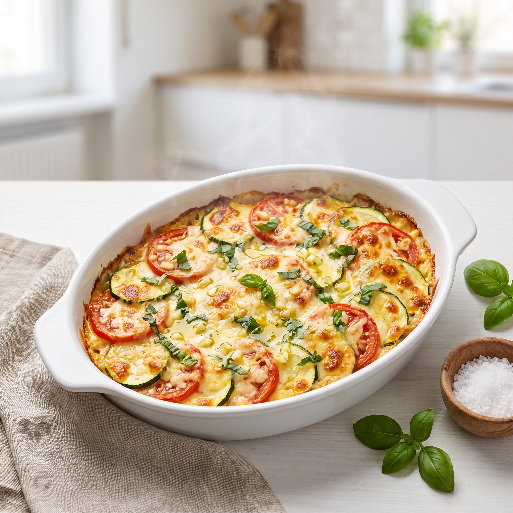 Baked Zucchini and Tomato Gratin with Mozzarella