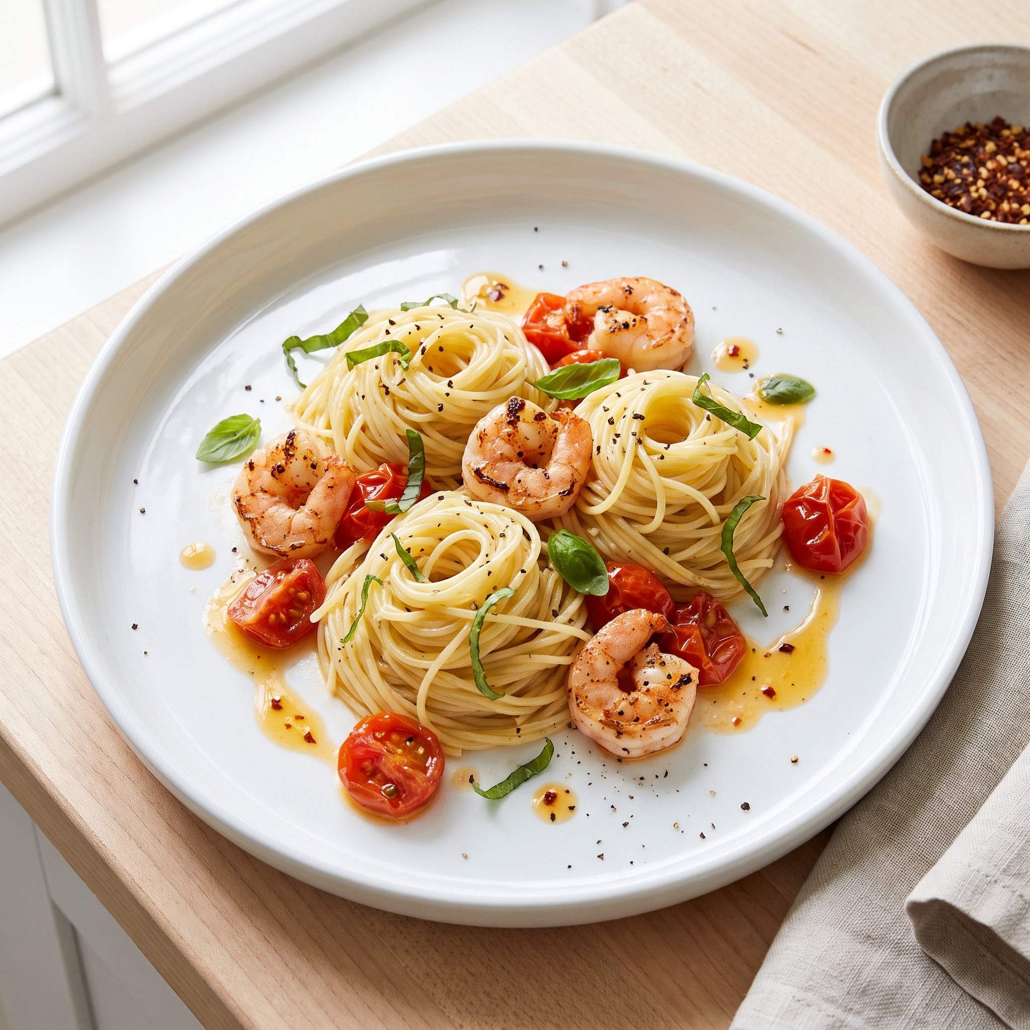 Tomato & Basil Shrimp in Garlic Butter Sauce