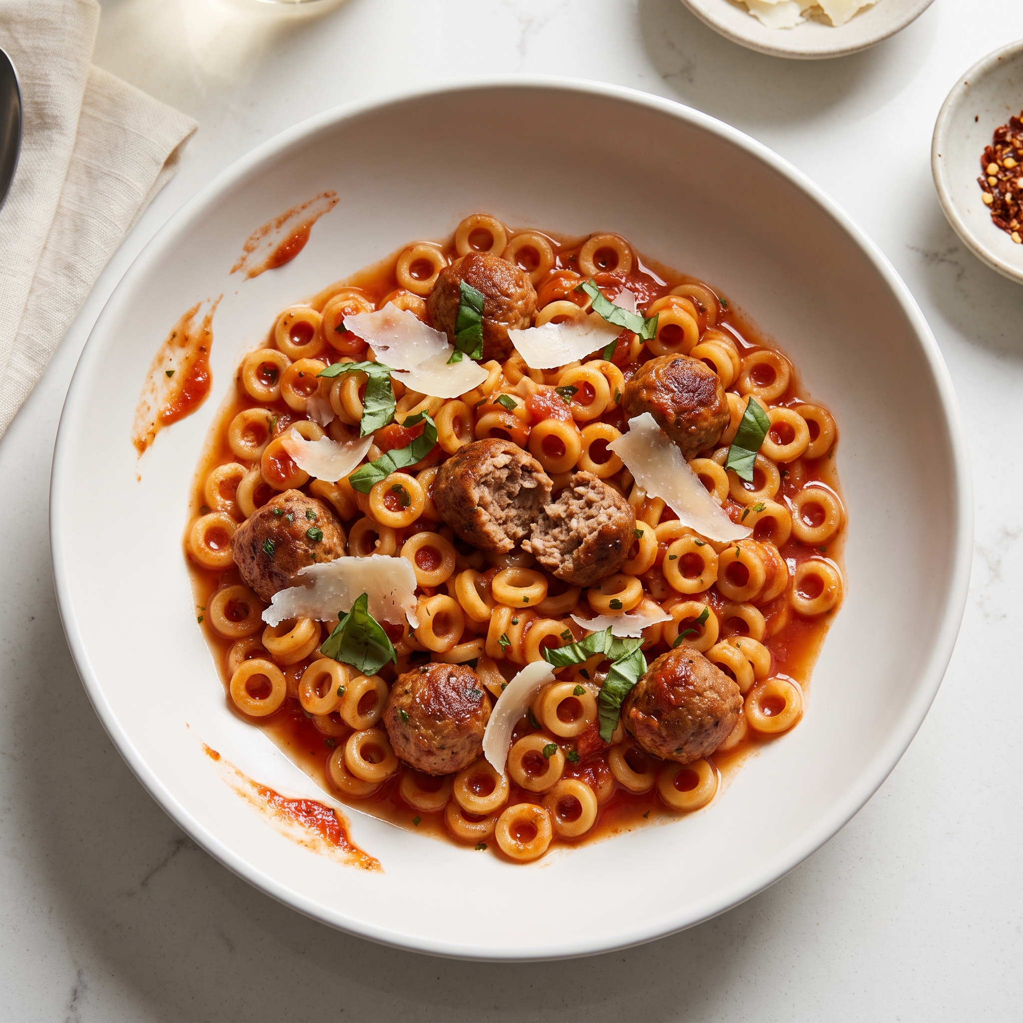 From-Scratch Spaghetti Rings with Mini Meatballs