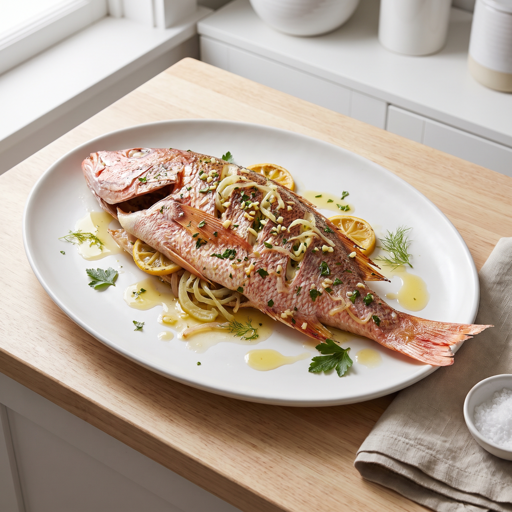 Whole Red Snapper with Fennel, Shallot, and Garlic