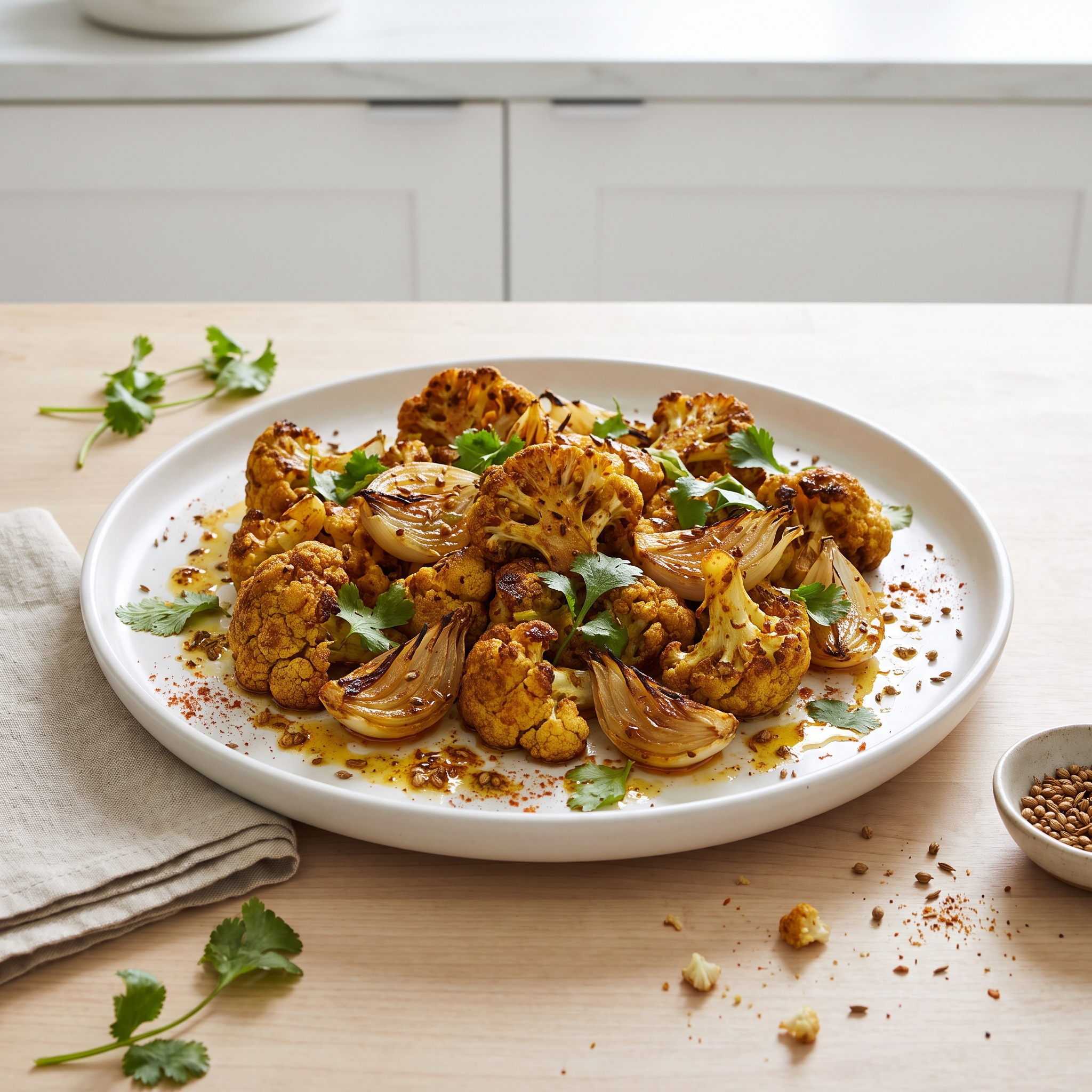 Curried Roasted Cauliflower with Onions