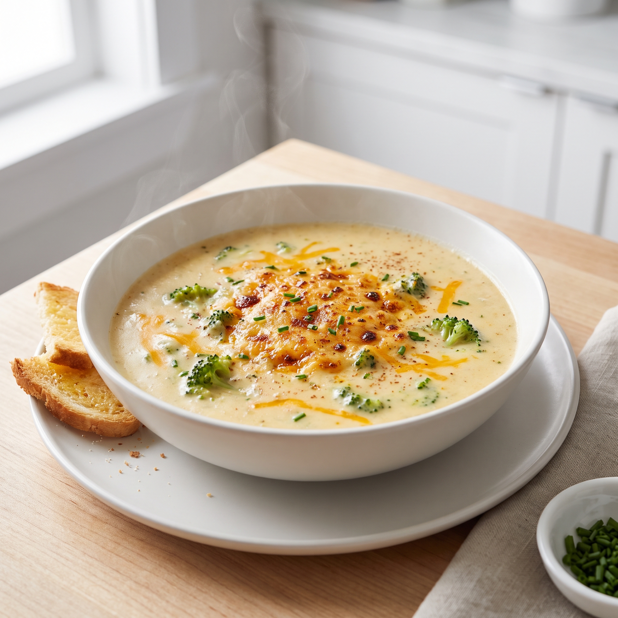 Cheddar-Topped Broccoli Soup Gratin