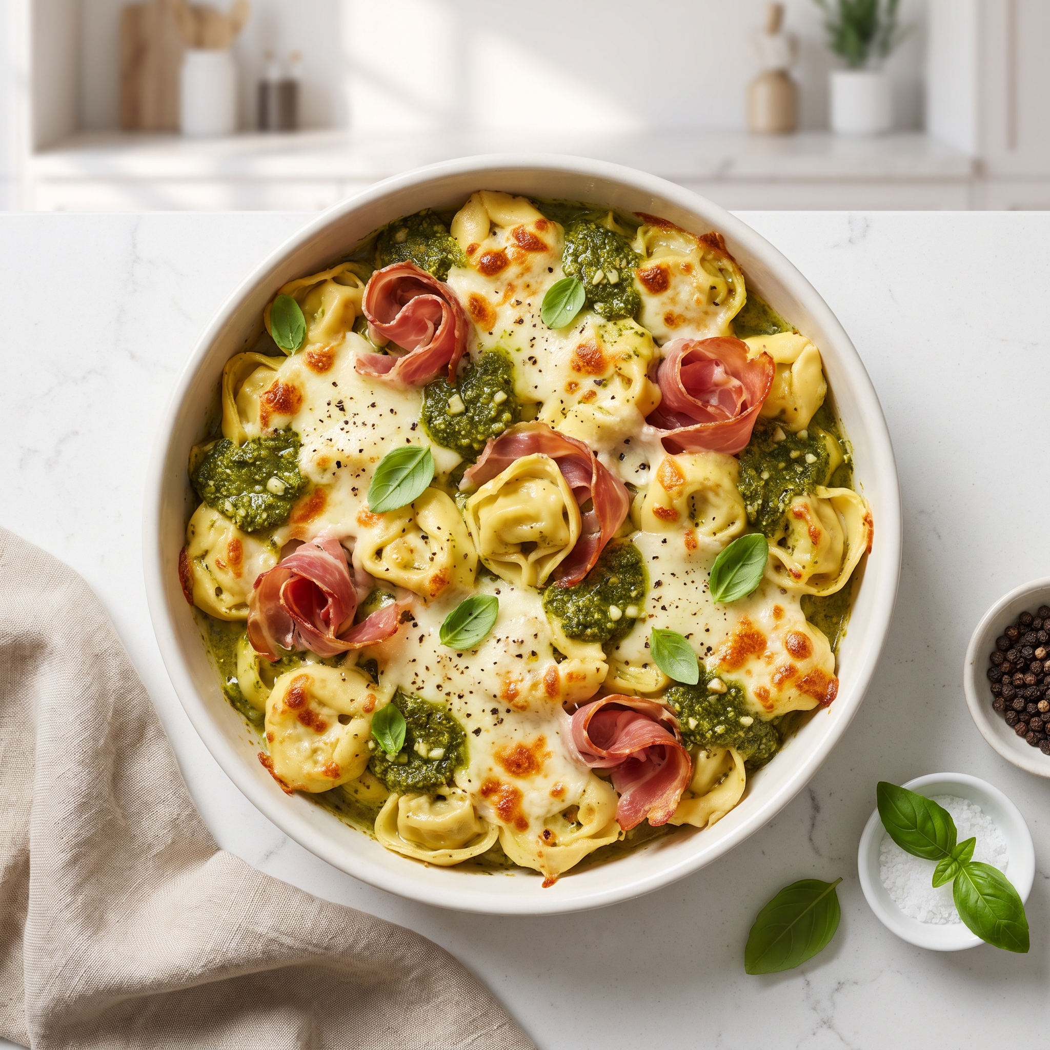 4-Ingredient Pesto Tortellini Bake