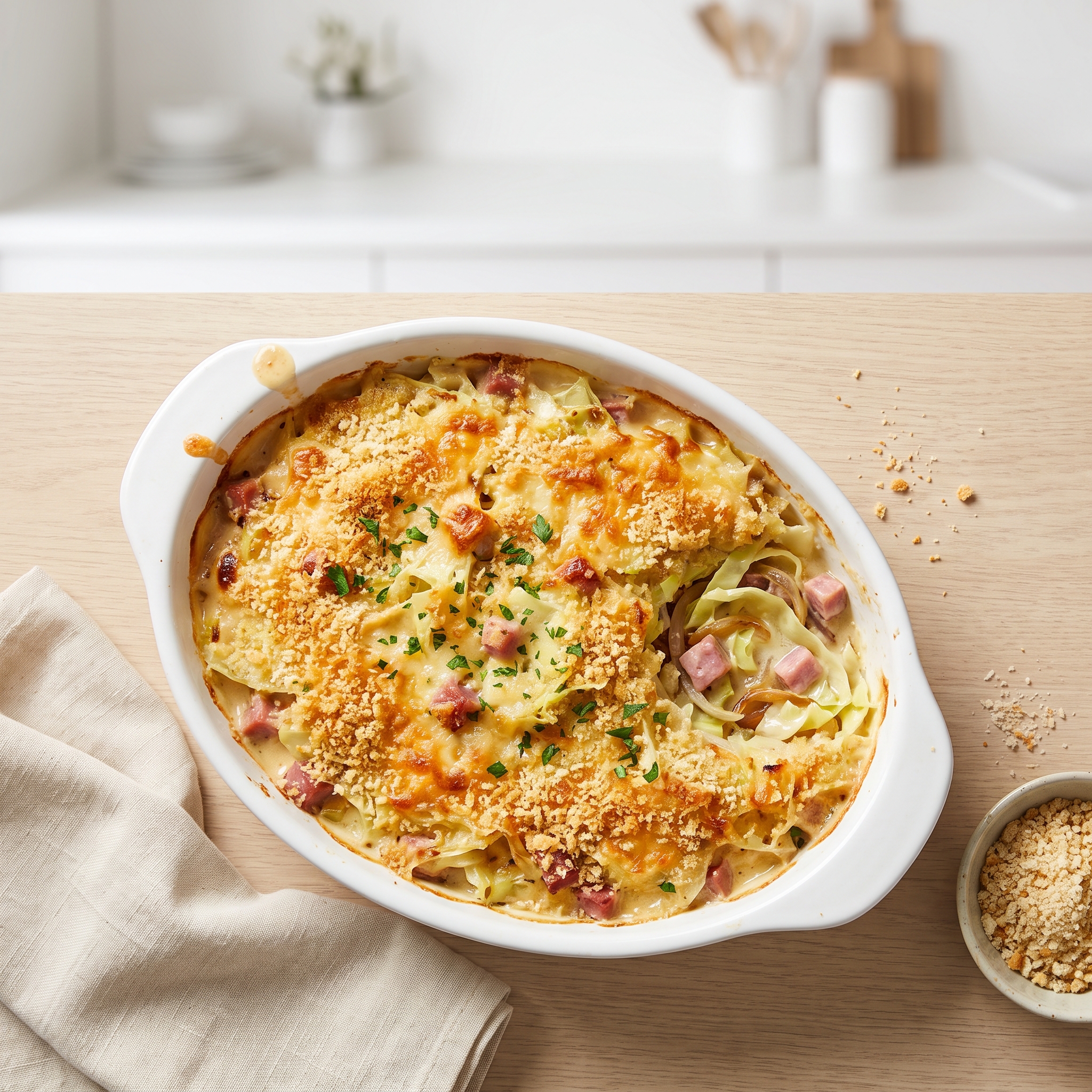 Ham and Cheese Scalloped Cabbage Bake