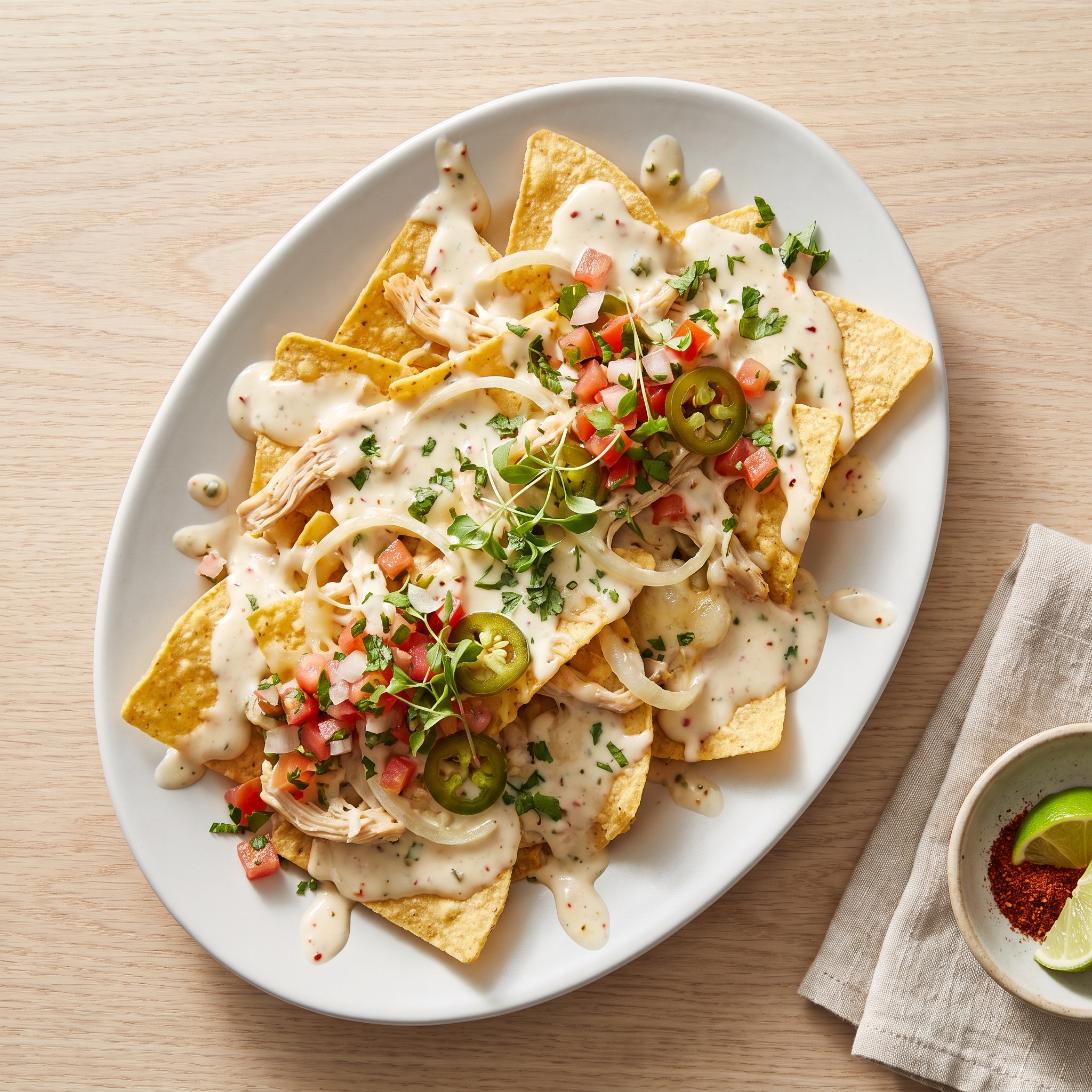 Pepper Jack Chicken Enchilada-Style Nachos