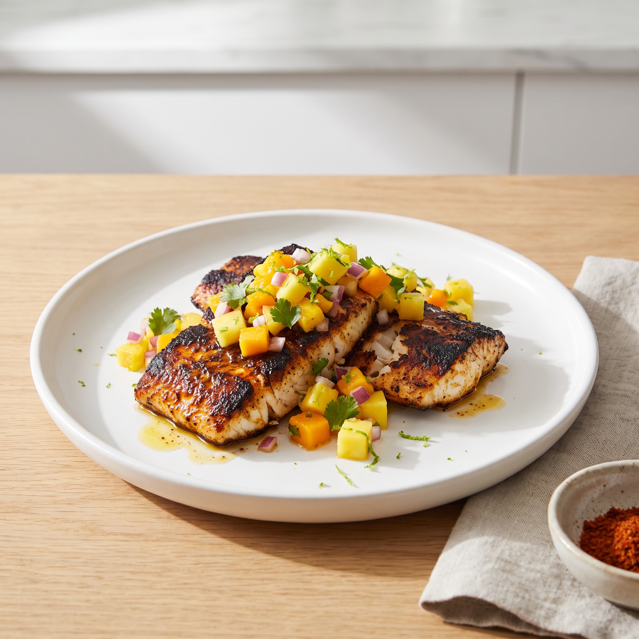 Blackened Mahi Mahi with Mango Pineapple Salsa