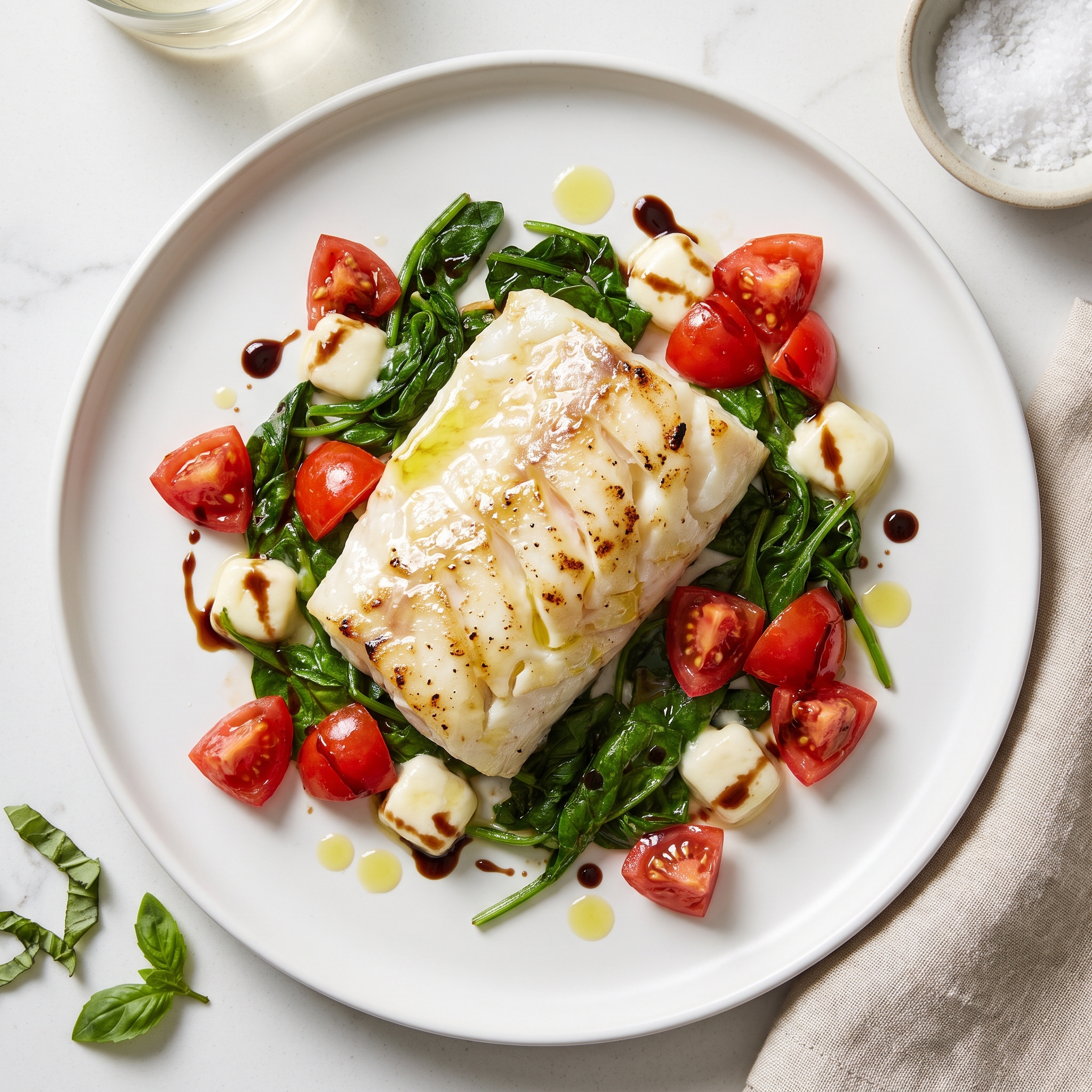 Grilled Cod with Spinach and Tomatoes