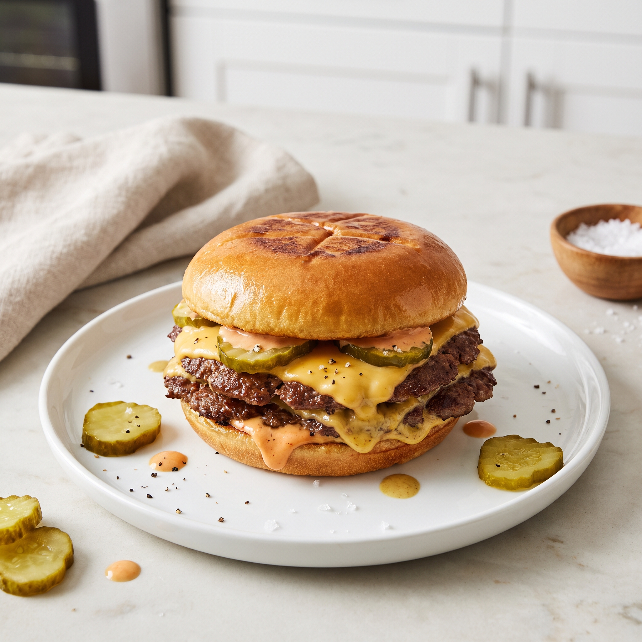Pickle-Crust Smash Burger