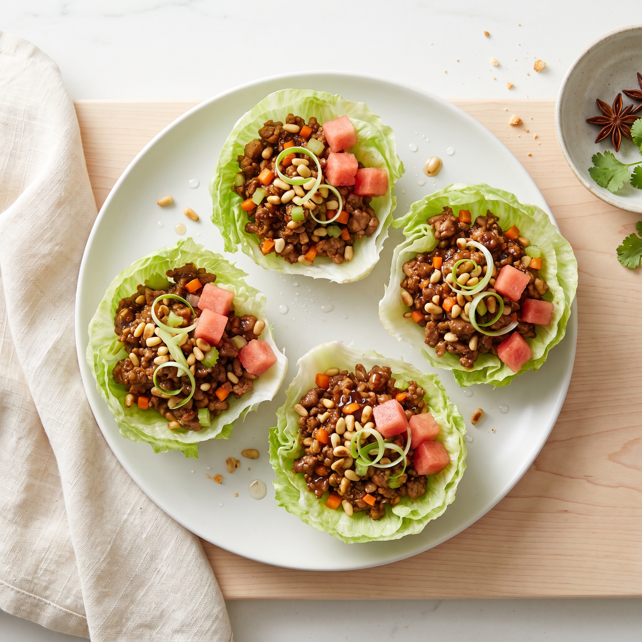 Watermelon and Pork Lettuce Cups