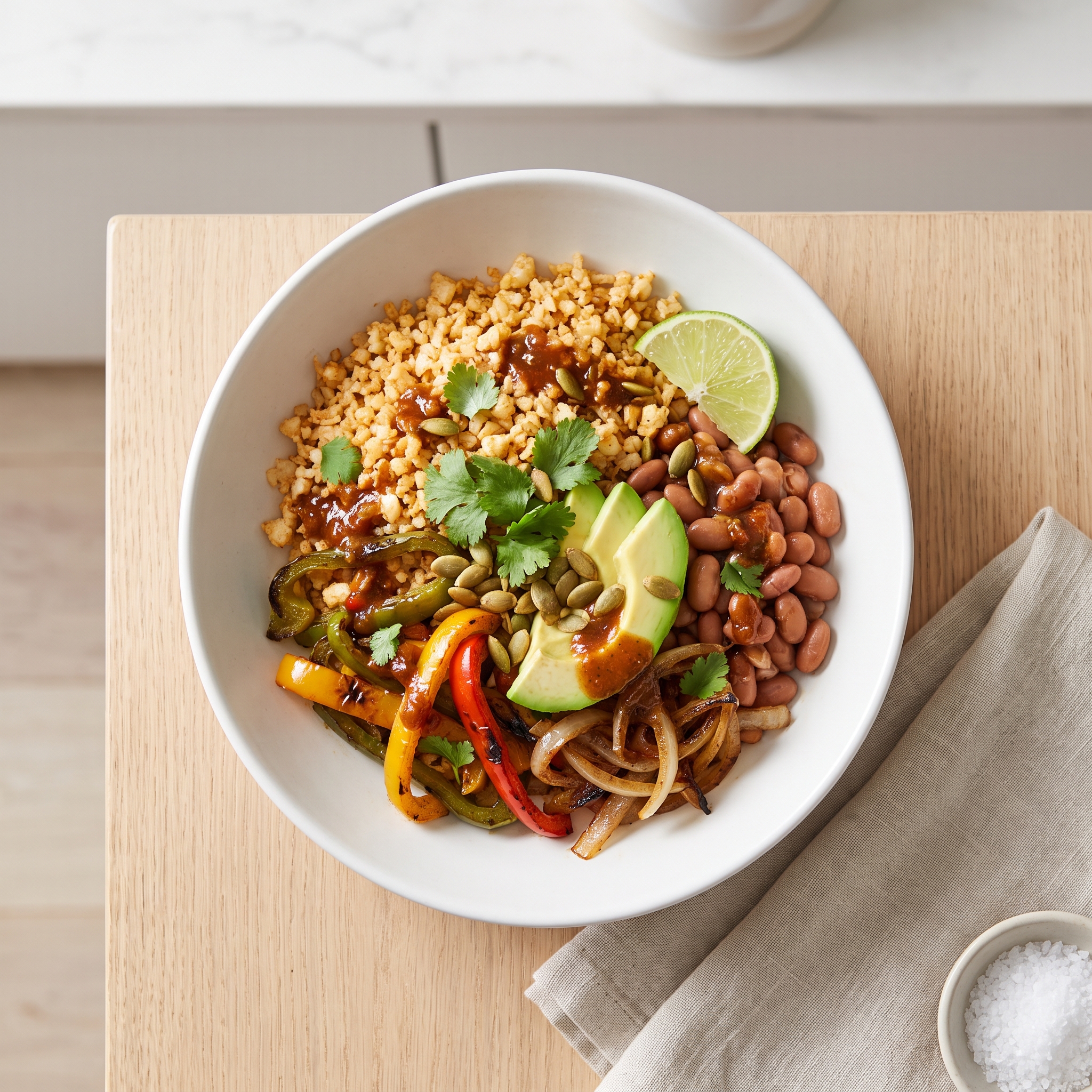 Cauliflower Rice and Beans Fajita Bowls