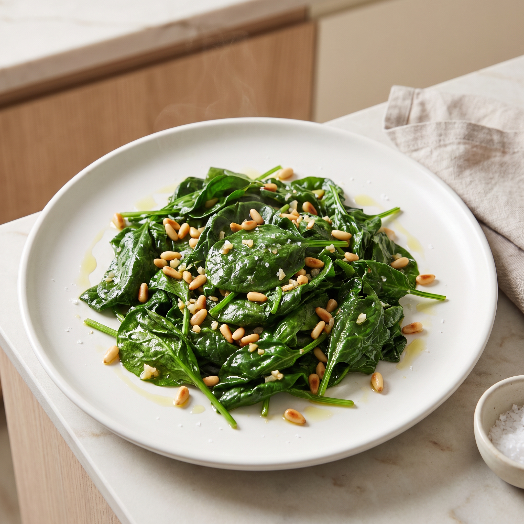 Garlicky Spinach with Toasted Pine Nuts