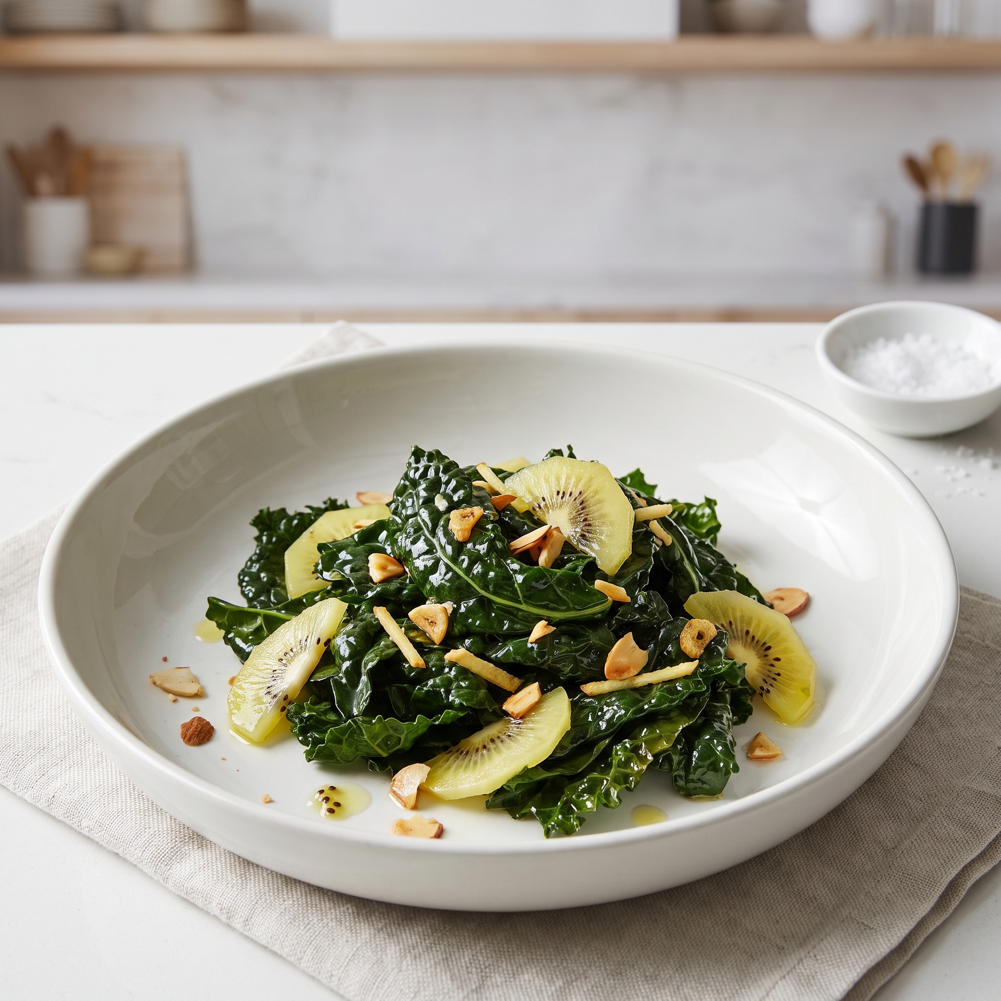 Kiwi-Stirred Kale with Almond Crunch