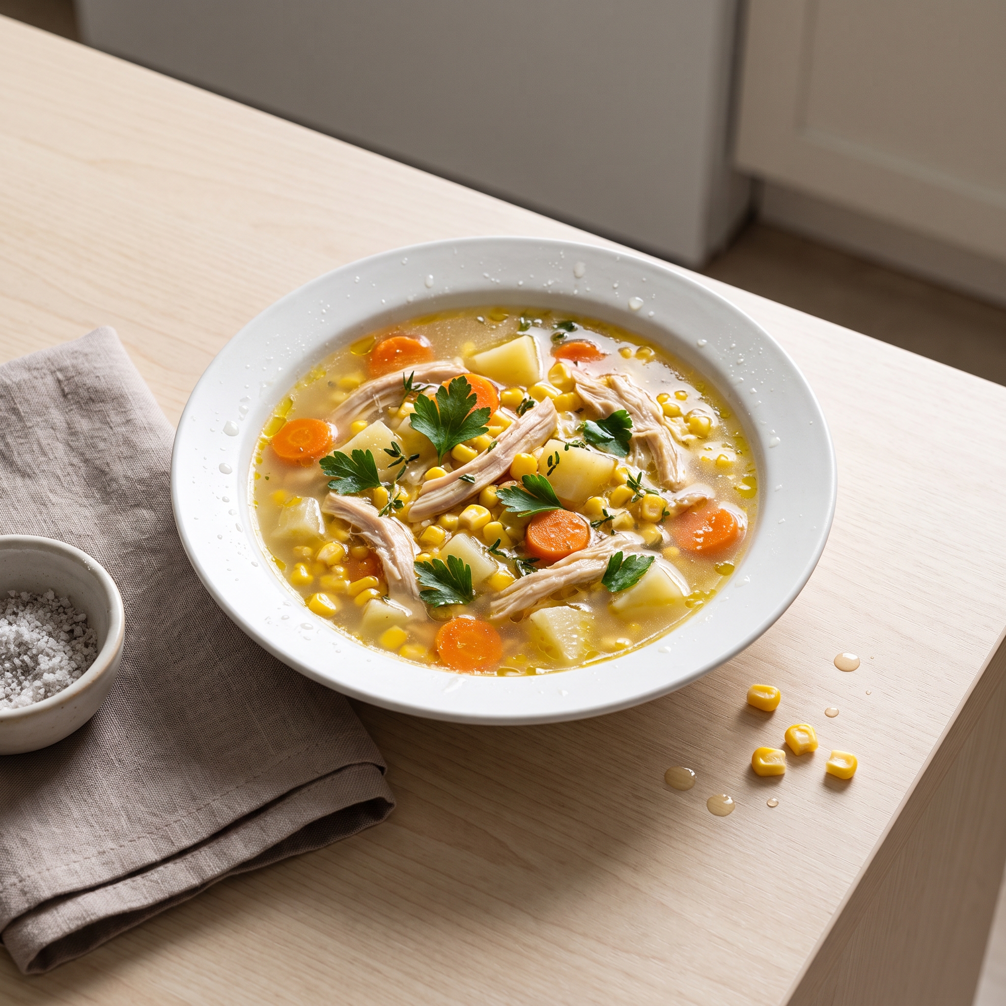 Autumn Corn and Rotisserie Chicken Soup