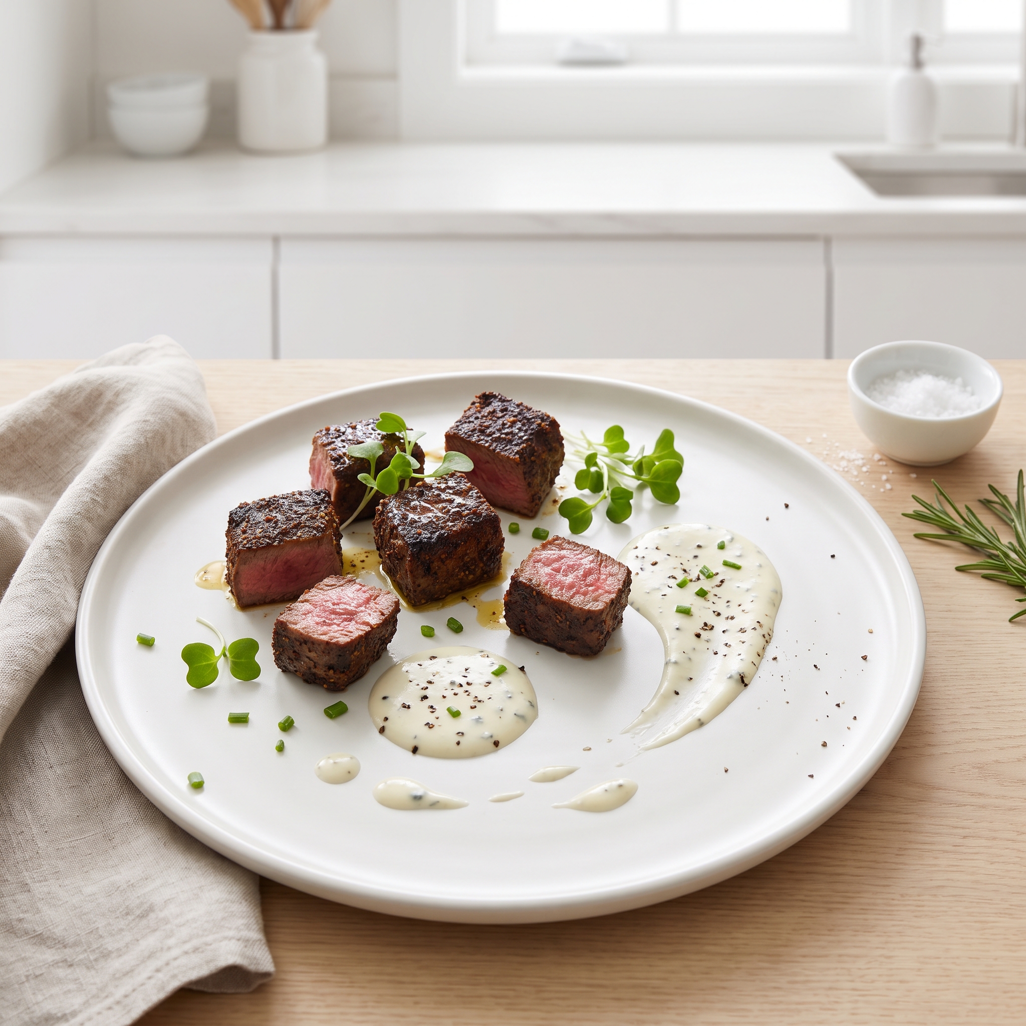 Blackened Steak Bites with Blue Cheese Sauce