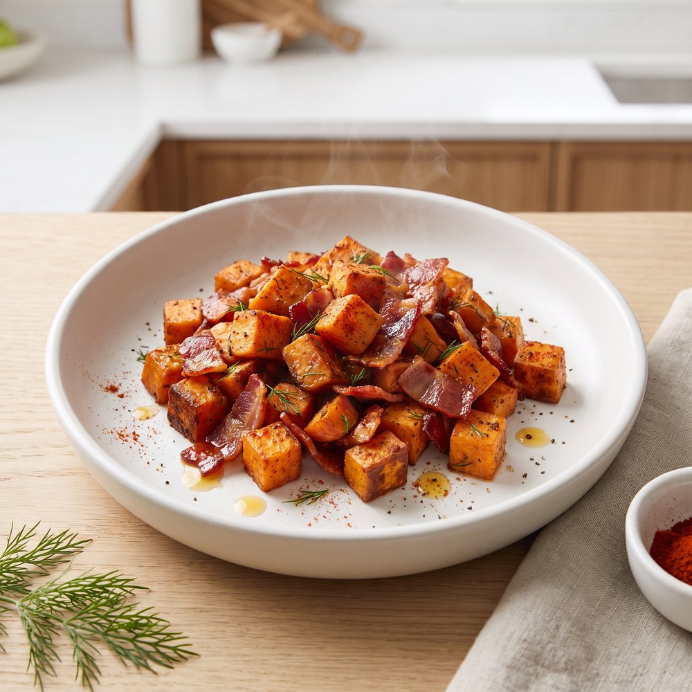 Air-Fried Sweet Potato Hash with Bacon