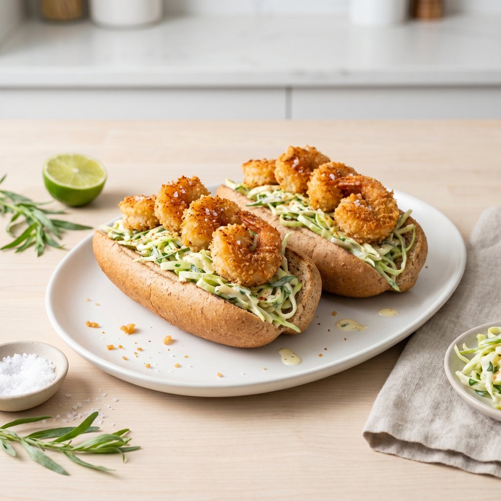 Air-Fryer Shrimp Po’ Boy with Herbed Slaw