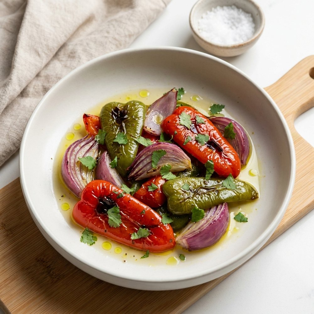 Air Fryer Charred Sweet Peppers with Onions