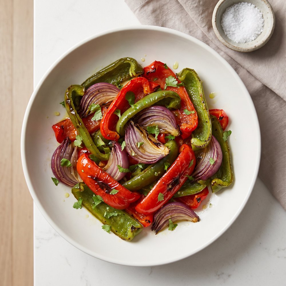Air Fryer Charred Sweet Peppers with Onions