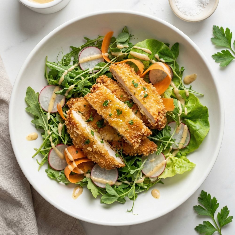 Crispy Chicken Salad with Yummy Honey Mustard Dressing