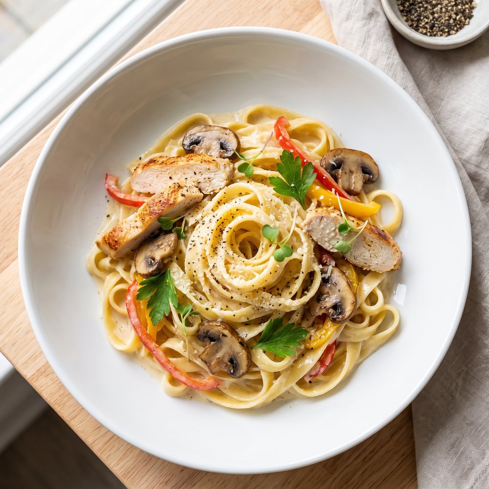 Alfredo Fettuccine with Chicken Primavera