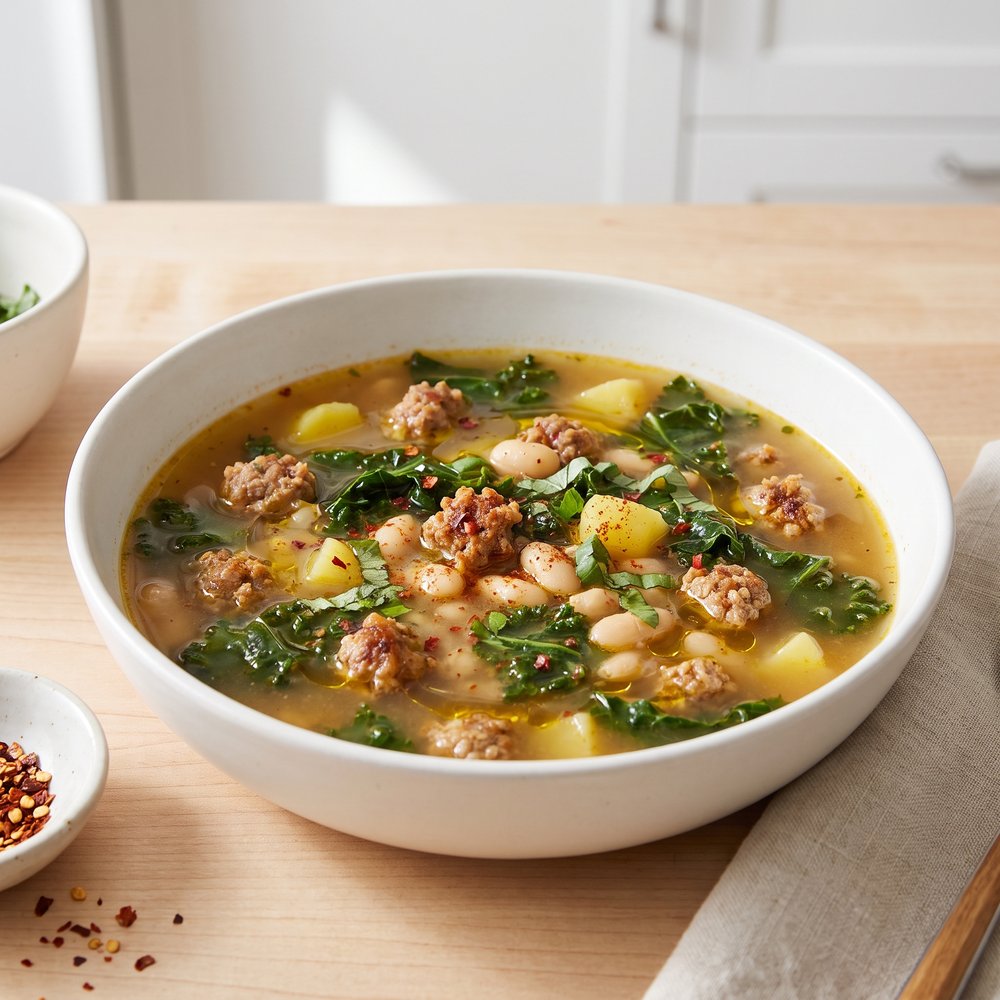 Almost Tuscan Sausage and Kale Soup