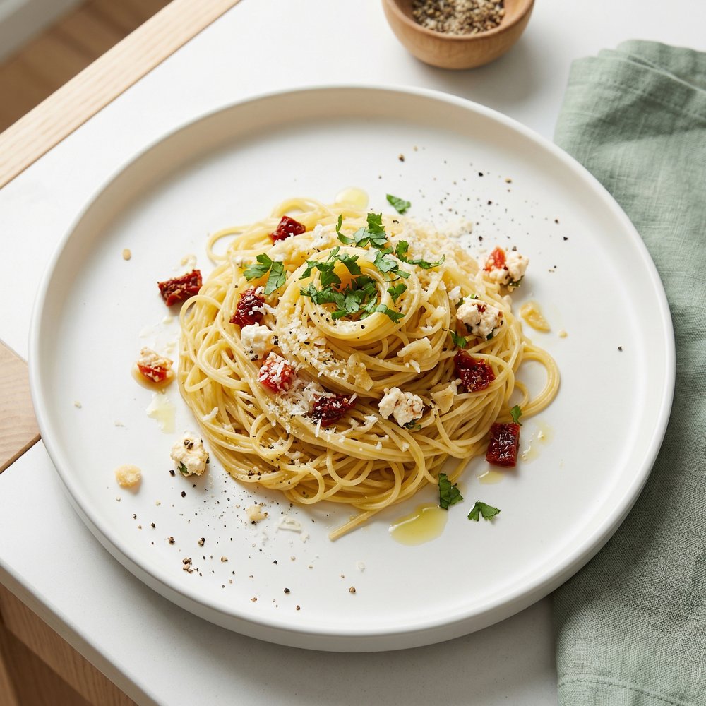 Angel Hair Pasta with Feta and Sun-Dried Tomatoes