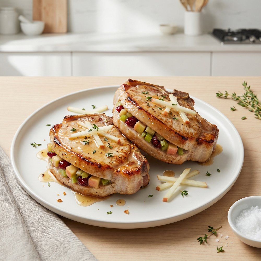 Pork Chops Stuffed with Apple and Cranberry