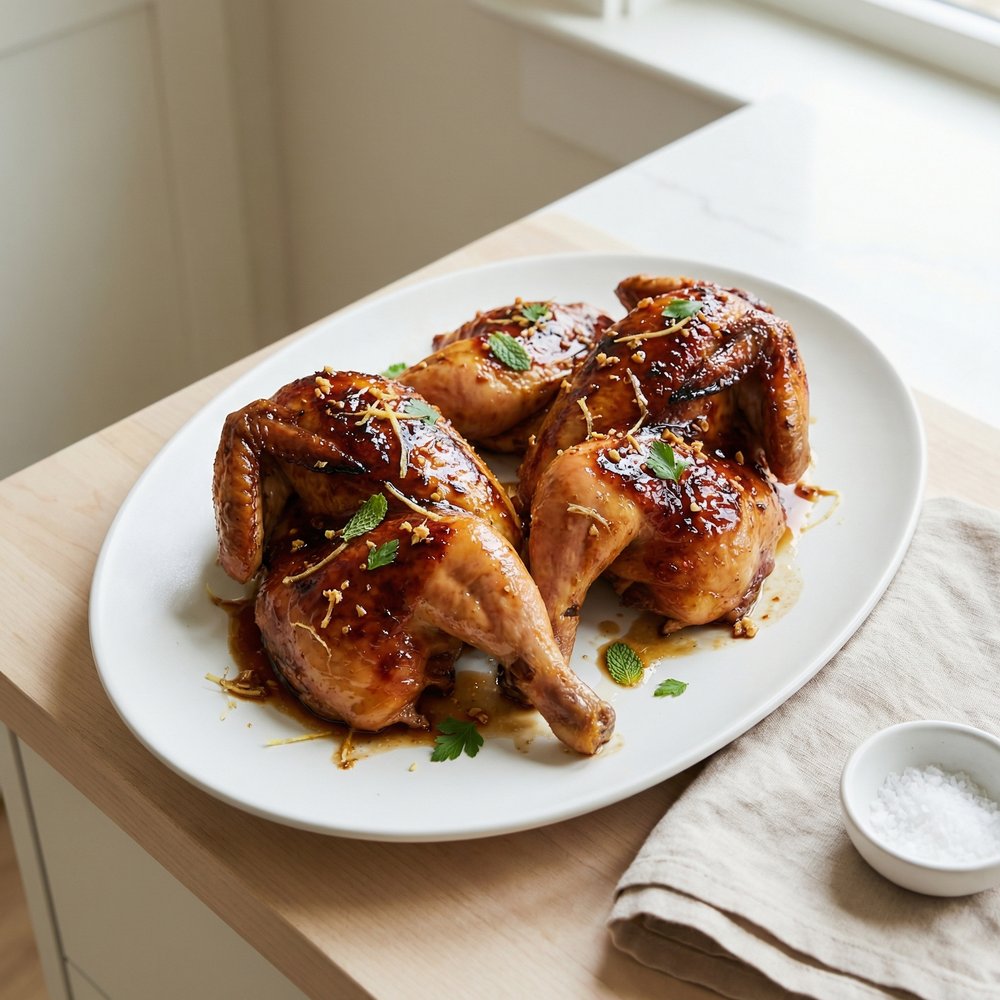 Ginger–Apricot Glazed Cornish Game Hens