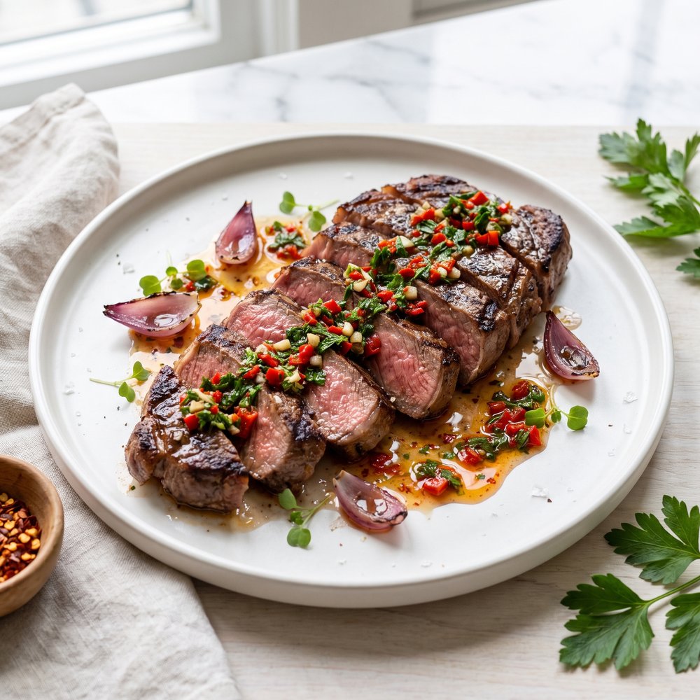 Argentinian Steak with Red Chimichurri