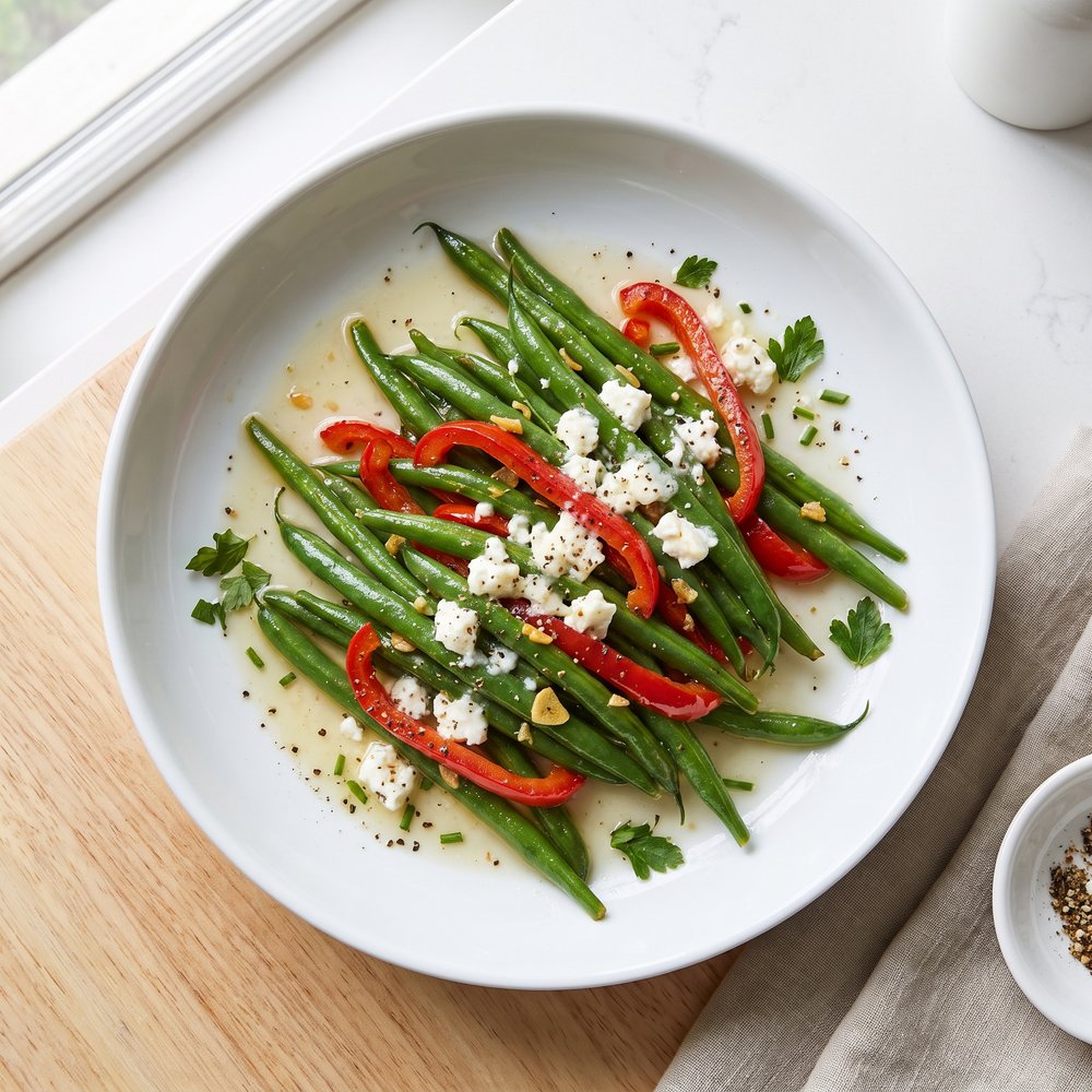 Arica's Feta Green Beans with Red Pepper