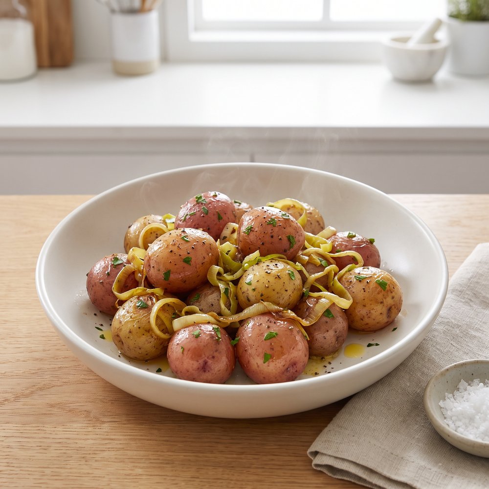 Baby Red Potatoes with Leeks and Fresh Parsley Butter