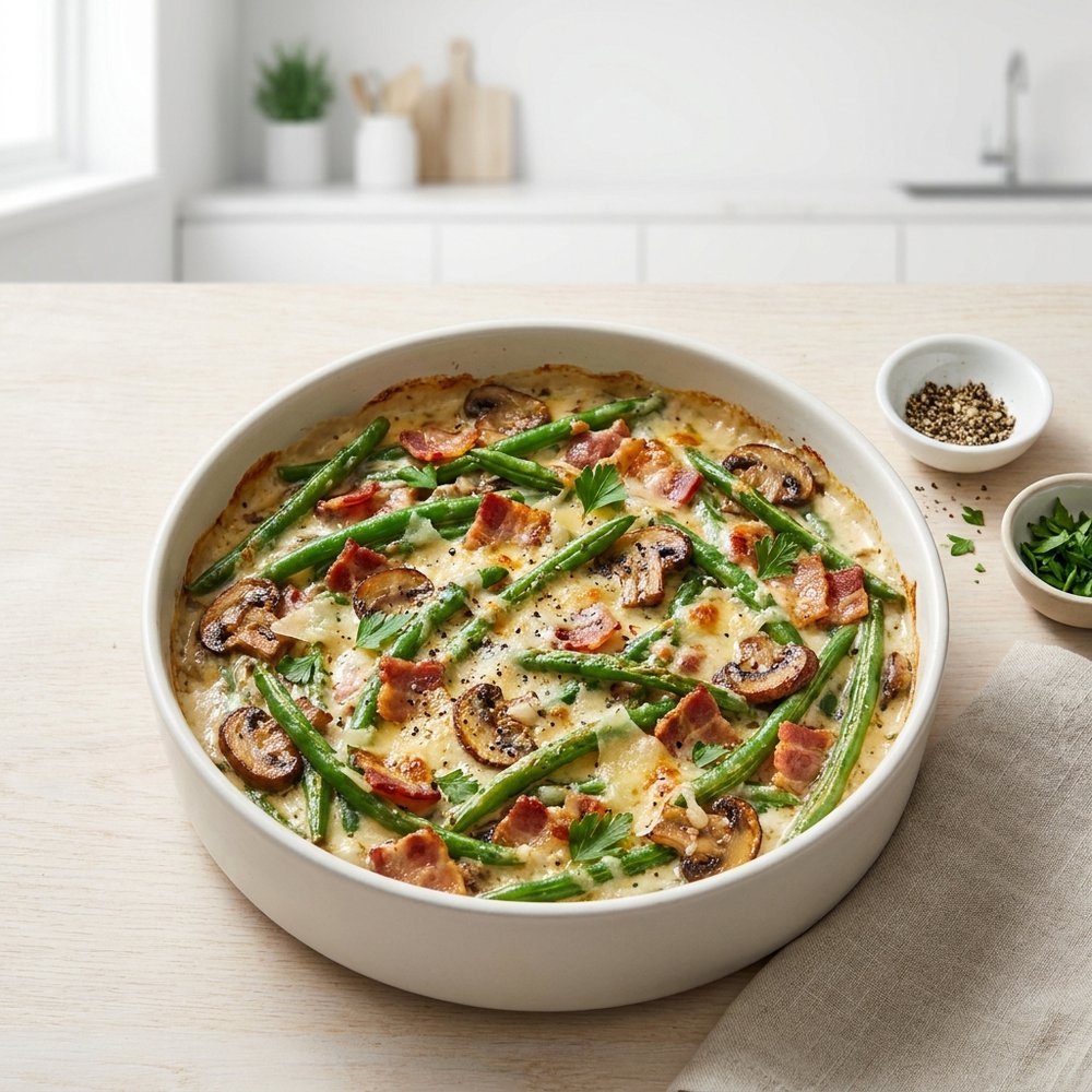 Bacon-Mushroom Green Bean Bake
