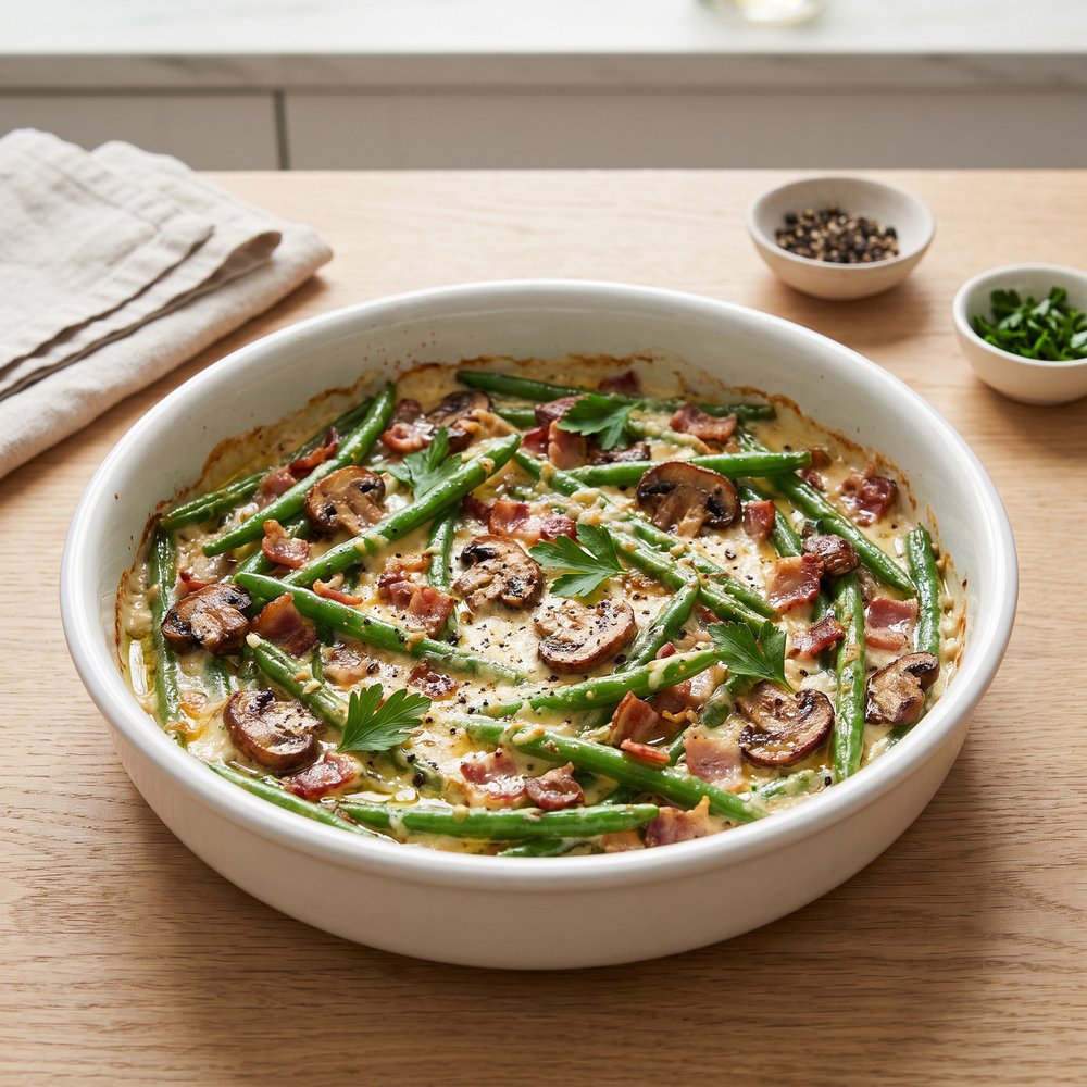 Bacon-Mushroom Green Bean Bake