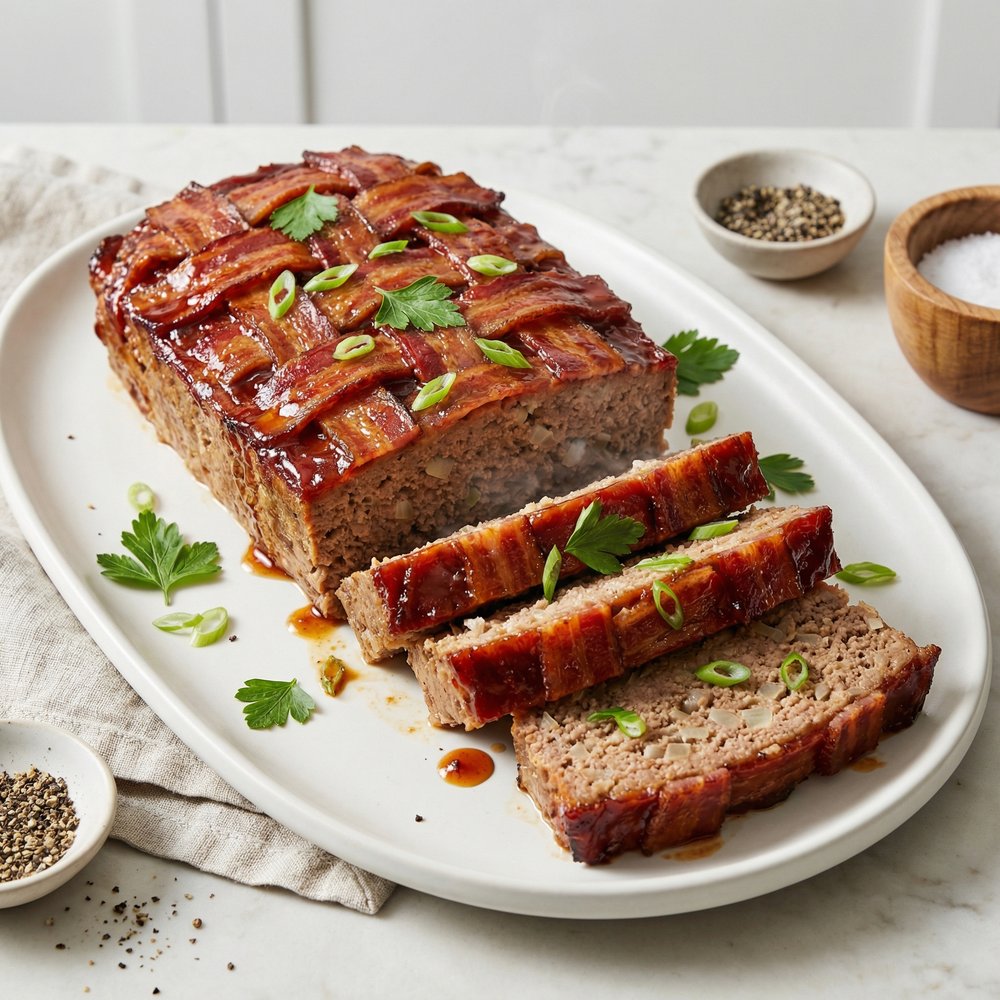 Brown Sugar–Ketchup Glazed Bacon Meatloaf